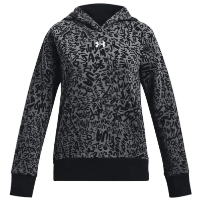 Under Armour Kids' Girls   Rival Fleece Printed Hoodie In Black/white