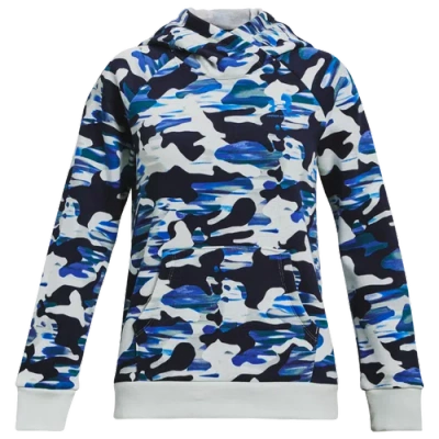 Under Armour Girls   Rival Fleece Printed Hoodie In Midnight Navy/opal Green/versa Blue