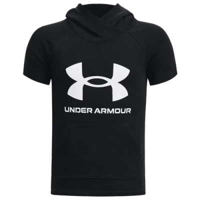 Under Armour Kids' Girls   Rival Fleece Short Sleeve Hoodie In Black/white