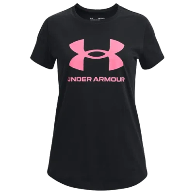 Under Armour Kids' Girls   Sportstyle Logo T-shirt In Black/pink Punk