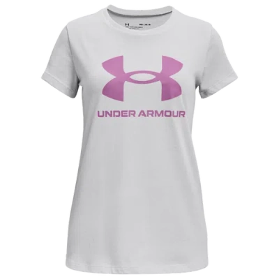 Under Armour Kids' Girls   Sportstyle Logo T-shirt In Halo Grey Heather/jellyfish