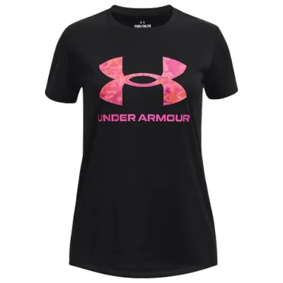 Under Armour Kids' Girls   Tech Print T-shirt In Black/rebel Pink