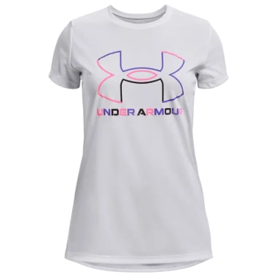 Under Armour Kids' Girls   Tech S/s T-shirt In White/pink Punk/brilliant Violet