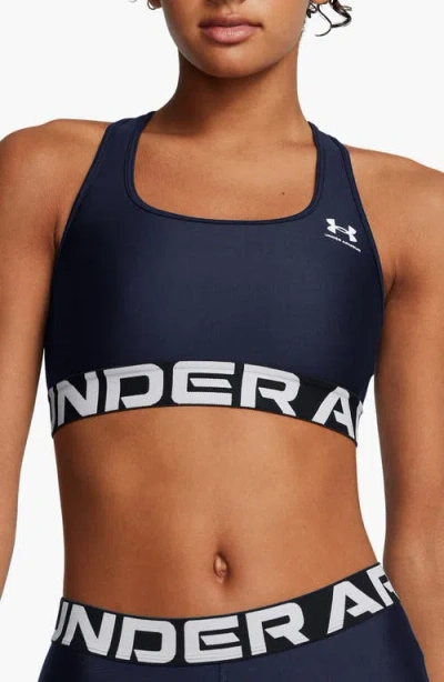 Under Armour Heatgear® Mid Racerback Logo Jacquard Sports Bra In Blue