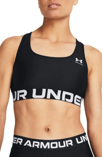 Under Armour Heatgear® Mid Racerback Logo Jacquard Sports Bra In Black