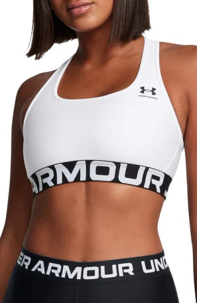 Under Armour Heatgear® Mid Racerback Logo Jacquard Sports Bra In White
