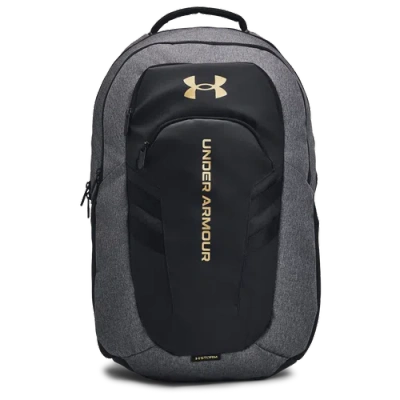 Under Armour Hustle 6.0 Pro Backpack In Black Full Heather/black/metallic Gold