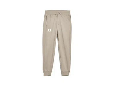 Under Armour Icon Knit Pants (big Kid) Boy's Clothing Timberwolf Taupe/white: Xs (7 Big Kid) One Size In Brown