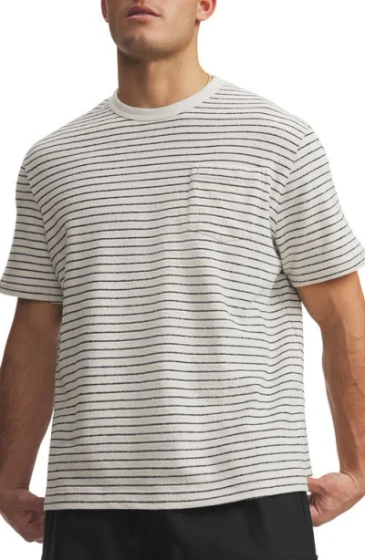 Under Armour Icon Stripe Relaxed Fit Cotton Blend Terry T-shirt In White
