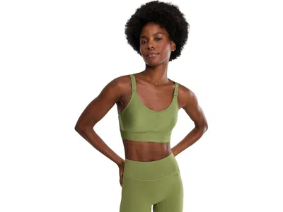 Under Armour Infinity Mid Impact Sports Bra Women's Bra Warm Olive/warm Olive: Lg D-dd, Mesh/polyester In Green