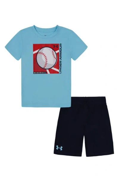 Under Armour Kids' Baseball Core T-shirt & Shorts Set In Sky Blue