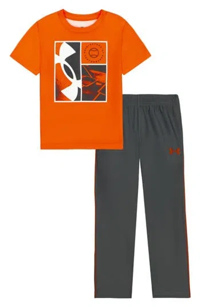 Under Armour Kids' Baseball T-shirt And Pants Set In Outrageous Orange