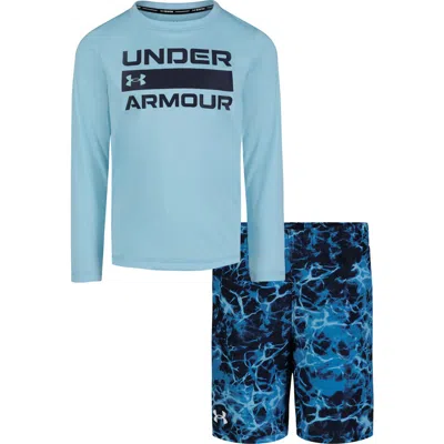 Under Armour Kids' Bio Molecular Two-piece Rashguard Swimsuit Set In Stream