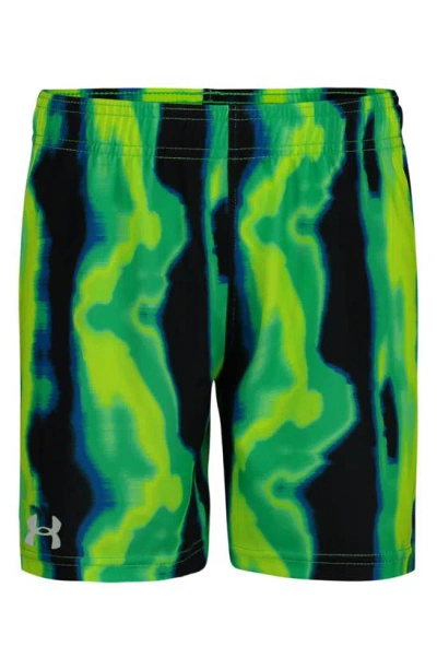 Under Armour Kids' Boost Performance Athletic Shorts In Black/ Green Multi