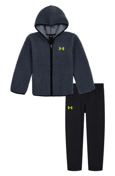 Under Armour Kids' Faux Shearling Zip Hoodie & Fleece Pants Set In Downpour Gray