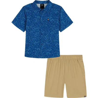 Under Armour Kids' Fish Print Button-up Shirt & Shorts Set In Blue
