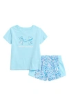 Under Armour Kids' Logo T-shirt & Printed Mesh Shorts Set In Stream