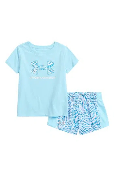 Under Armour Kids' Logo T-shirt & Printed Mesh Shorts Set In Stream