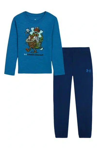 Under Armour Kids' Long Sleeve Tee & Fleece Joggers Set In Blue