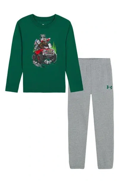 Under Armour Kids' Off Road Long Sleeve T-shirt & Fleece Pants Set In Green