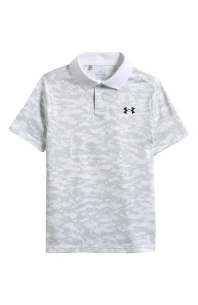 Under Armour Kids' Performance Print Polo In White/mod Gray/black