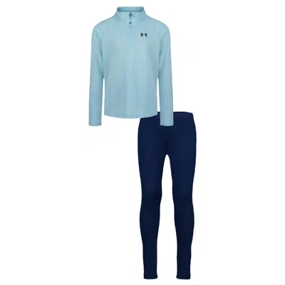 Under Armour Kids' Quarter-zip Poly Tracksuit In Light Blue/navy
