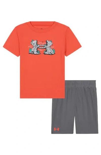 Under Armour Kids' Rock Scramble Graphic T-shirt & Shorts Set In Fire