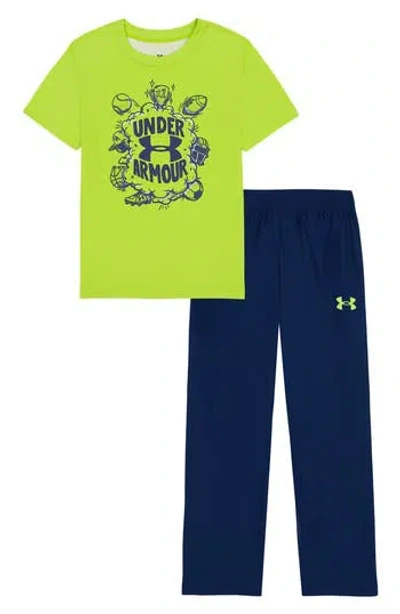 Under Armour Kids' Sports T-shirt & Pants Set In Green Citrine