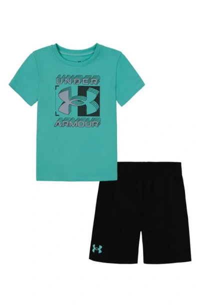 Under Armour Kids' Ua Mesh Big Logo T-shirt & Shorts Set In Radial Turquoise
