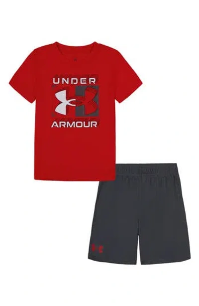 Under Armour Kids' Ua Mesh Big Logo T-shirt & Shorts Set In Red