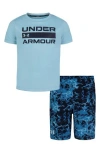 Under Armour Kids' Water Camo Graphic Swim T-shirt & Shorts Set In Stream