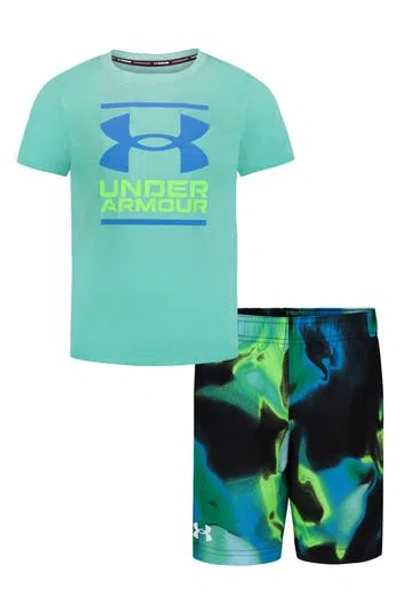 Under Armour Kids' Watercolor Sun Protection Tee & Swim Trunks Set In Prism Green