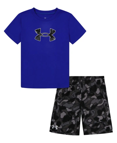 Under Armour Kids' Little Boys 2-piece Ua Printed T-shirt And Shorts Set In Team Royal