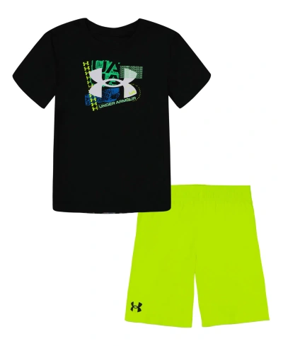 Under Armour Kids' Little Boys Ua Poster Logo T-shirt And Shorts Set In Black