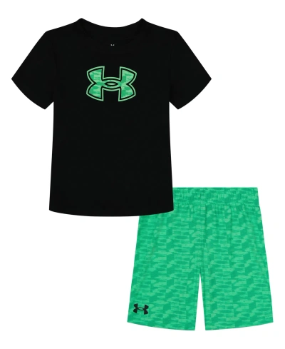 Under Armour Kids' Little Boys Ua Printed T-shirt And Shorts Set In Black