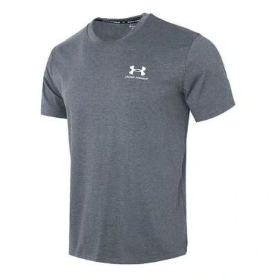 Under Armour Logo Embroidered Heavyweight Short Sleeve T-shirt 'pitch Grey Medium Heather' In Blue