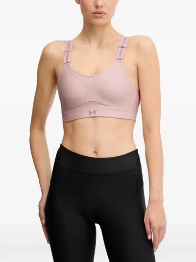 Under Armour Logo-strap Mesh-panel Sports Bra In Neutral