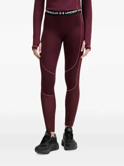Under Armour Logo-waistband Panelled Leggings In Burgundy