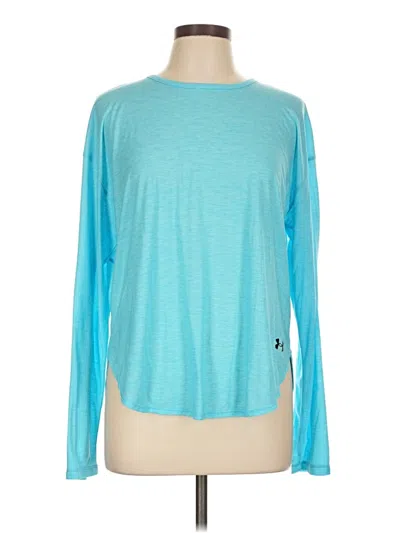 Pre-owned Under Armour Long Sleeve Top Teal Crew Neck Tops In Blue