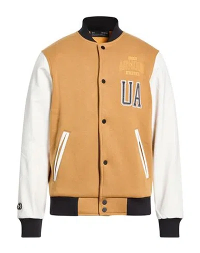 Under Armour Man Jacket Mustard Size M Cotton, Polyester In Brown