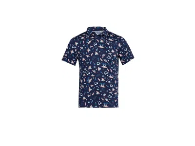 Under Armour Matchplay Printed Golf Polo (big Kid) Boy's T Shirt Midnight Navy/posh Pink/castlerock : Xs (7 Big K In Blue