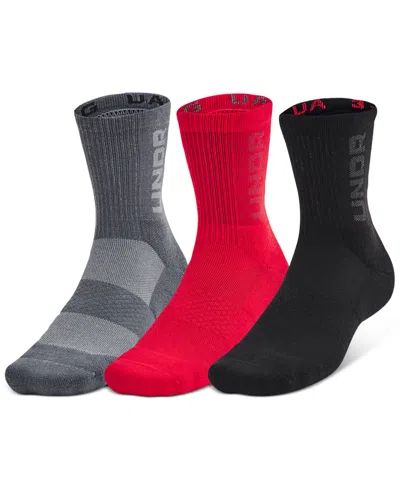Under Armour Men's 3-maker 3-pk. Moisture-wicking Mid-crew Socks In Red