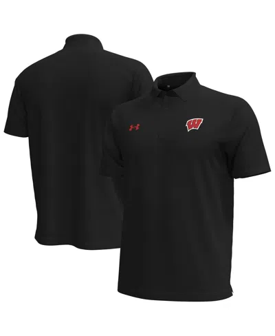 Under Armour Men's Black Wisconsin Badgers Playoff Chest Stripe Performance Polo Shirt