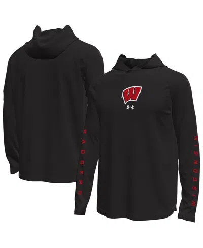 Under Armour Men's Black Wisconsin Badgers Tech Stretch Long-sleeve Hooded T-shirt