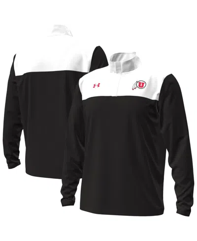 Under Armour Men's Black/white Utah Utes Green Blocked Quarter-zip Pullover Sweatshirt