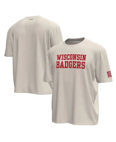 Under Armour Men's Cream Wisconsin Badgers Throwback Motion Heavyweight T-shirt In Nude