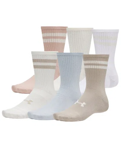 Under Armour Men's Essential Cushion 6-pack Crew Socks In Taupe,white,stone