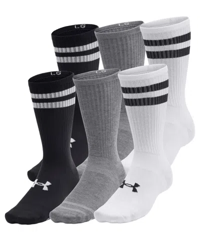 Under Armour Men's Essential Cushion 6-pack Crew Socks In White,gray,black