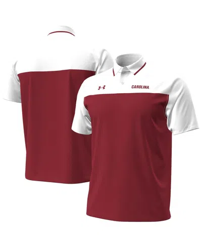 Under Armour Men's Garnet/white South Carolina Gamecocks Green Blocked Polo Shirt In Red