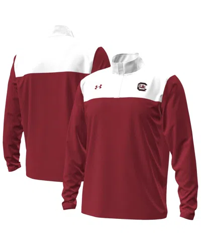 Under Armour Men's Garnet/white South Carolina Gamecocks Green Blocked Quarter-zip Pullover Hoodie In Red